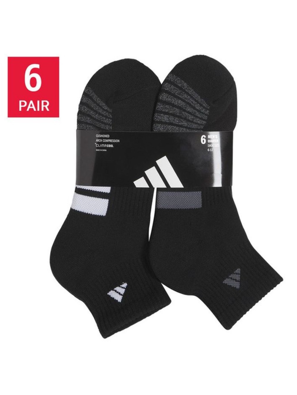 Adidas Men’s Quarter Crew Socks - 6 Pack